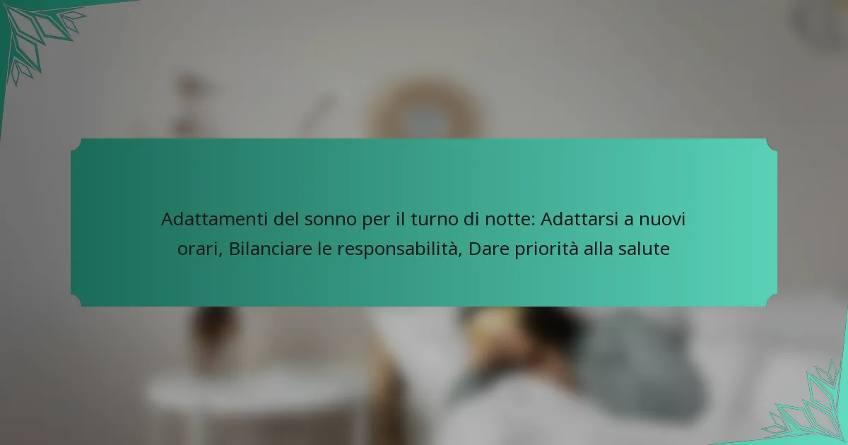 Adattamenti del sonno per il turno di notte: Adattarsi a nuovi orari, Bilanciare le responsabilità, Dare priorità alla salute