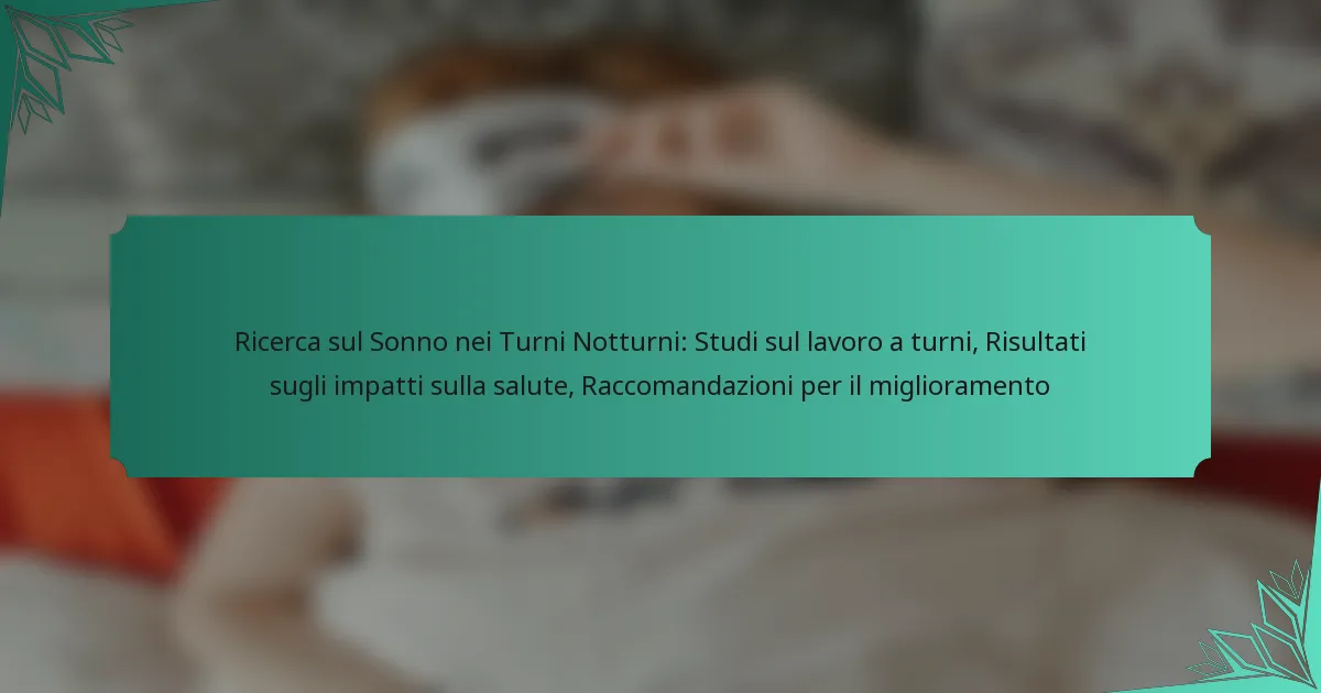 Ricerca sul Sonno nei Turni Notturni: Studi sul lavoro a turni, Risultati sugli impatti sulla salute, Raccomandazioni per il miglioramento